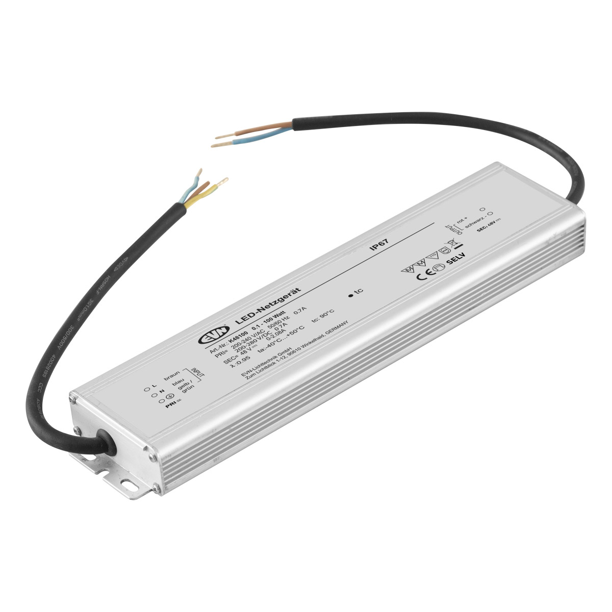 Netzgerät 48V/DC - 0,1-100W - IP67 - Primär: 100-240V/AC