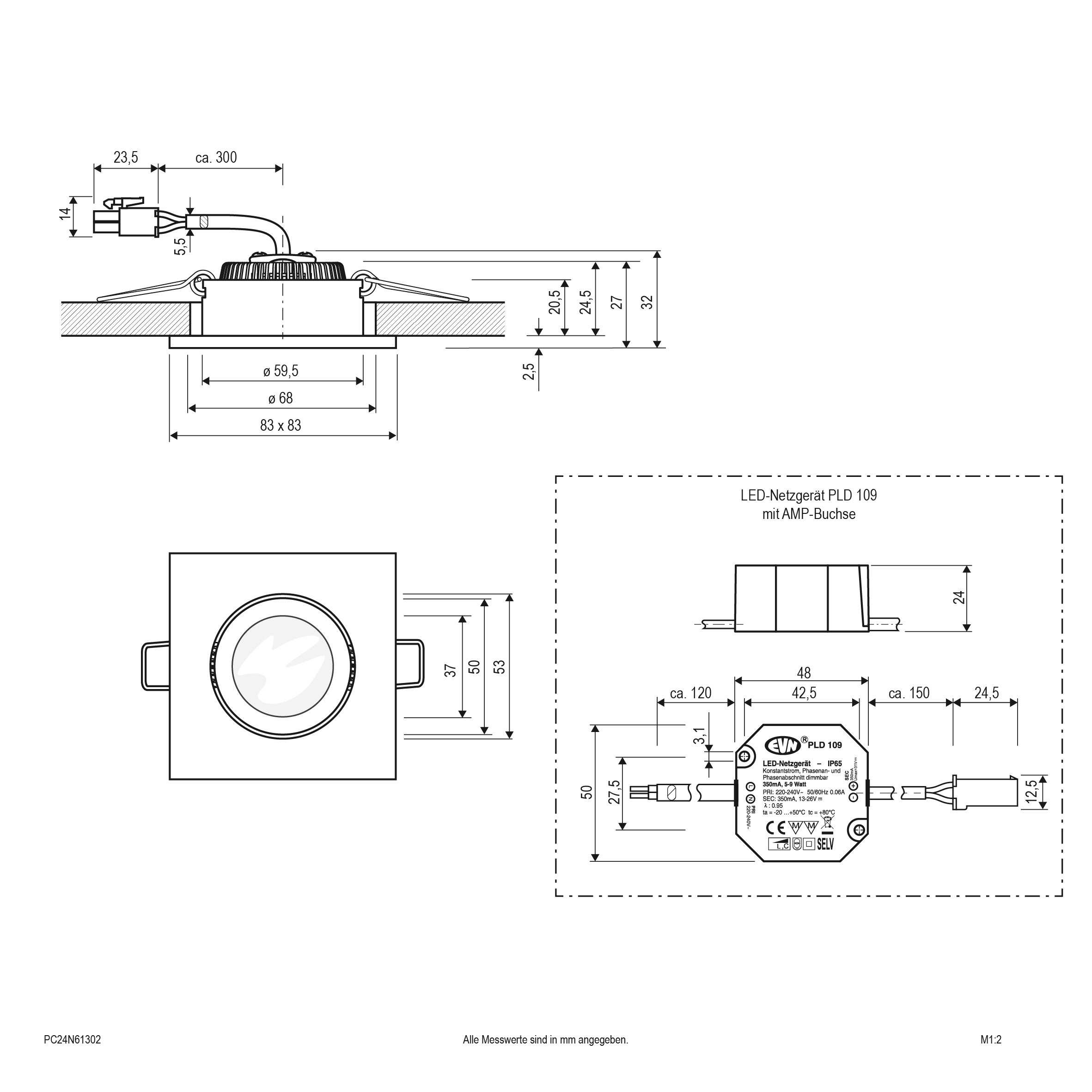 LED Deckeneinbau - quad. - schwenkbar - EDS-Optik (STL) IP20 - 220-240V